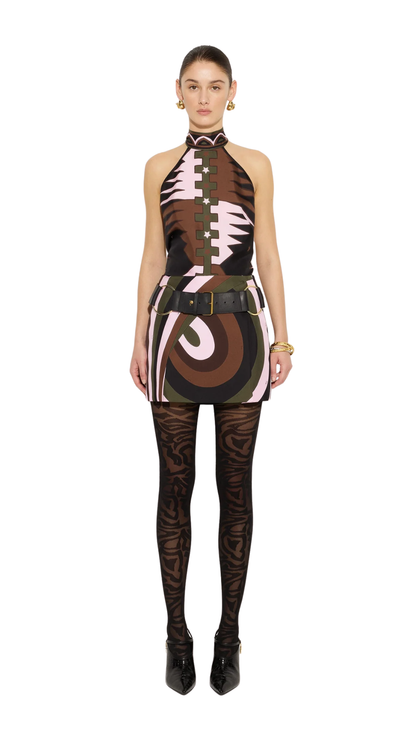 Valdimontone Print Halter Top in Khaki and Pink