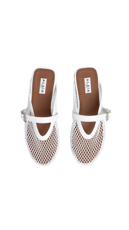 Flat Mule in White Mesh