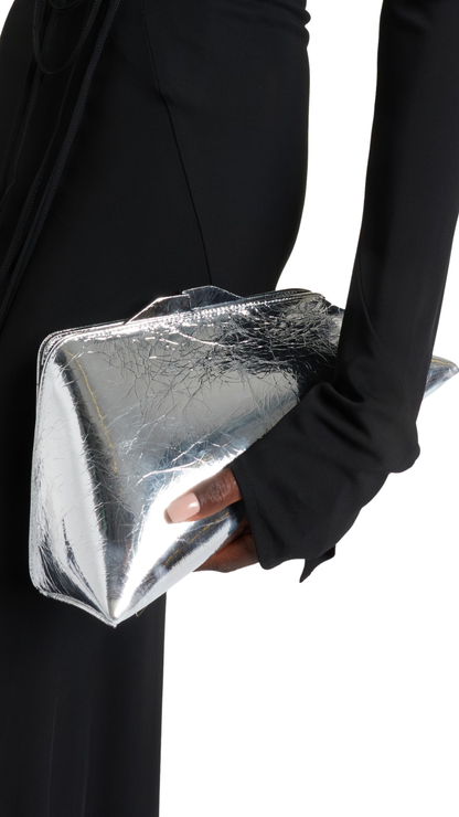8.30 PM Oversized Leather Clutch in Silver