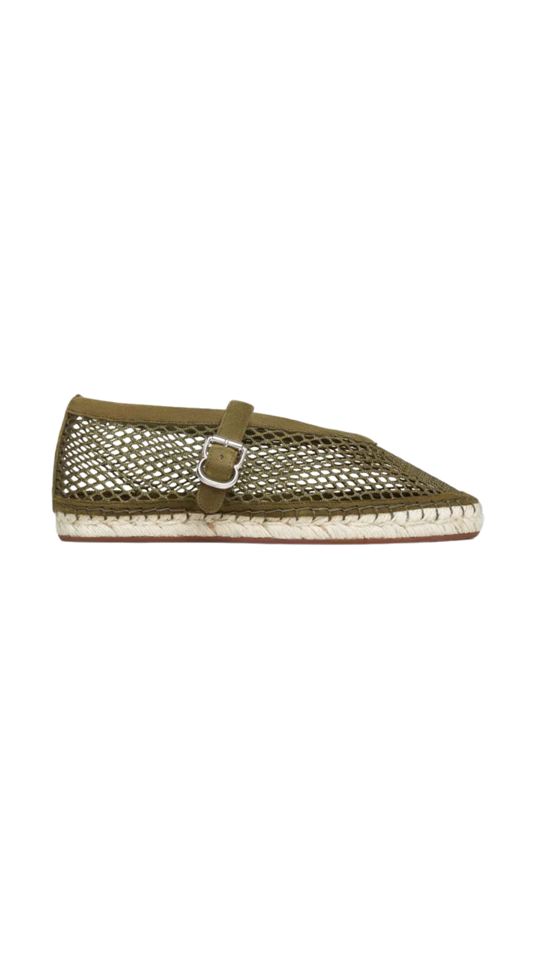 Espadrilles in Fishnet and Suede in Kaki