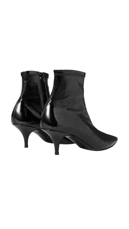 Shiny Leather Sock Booty in Black