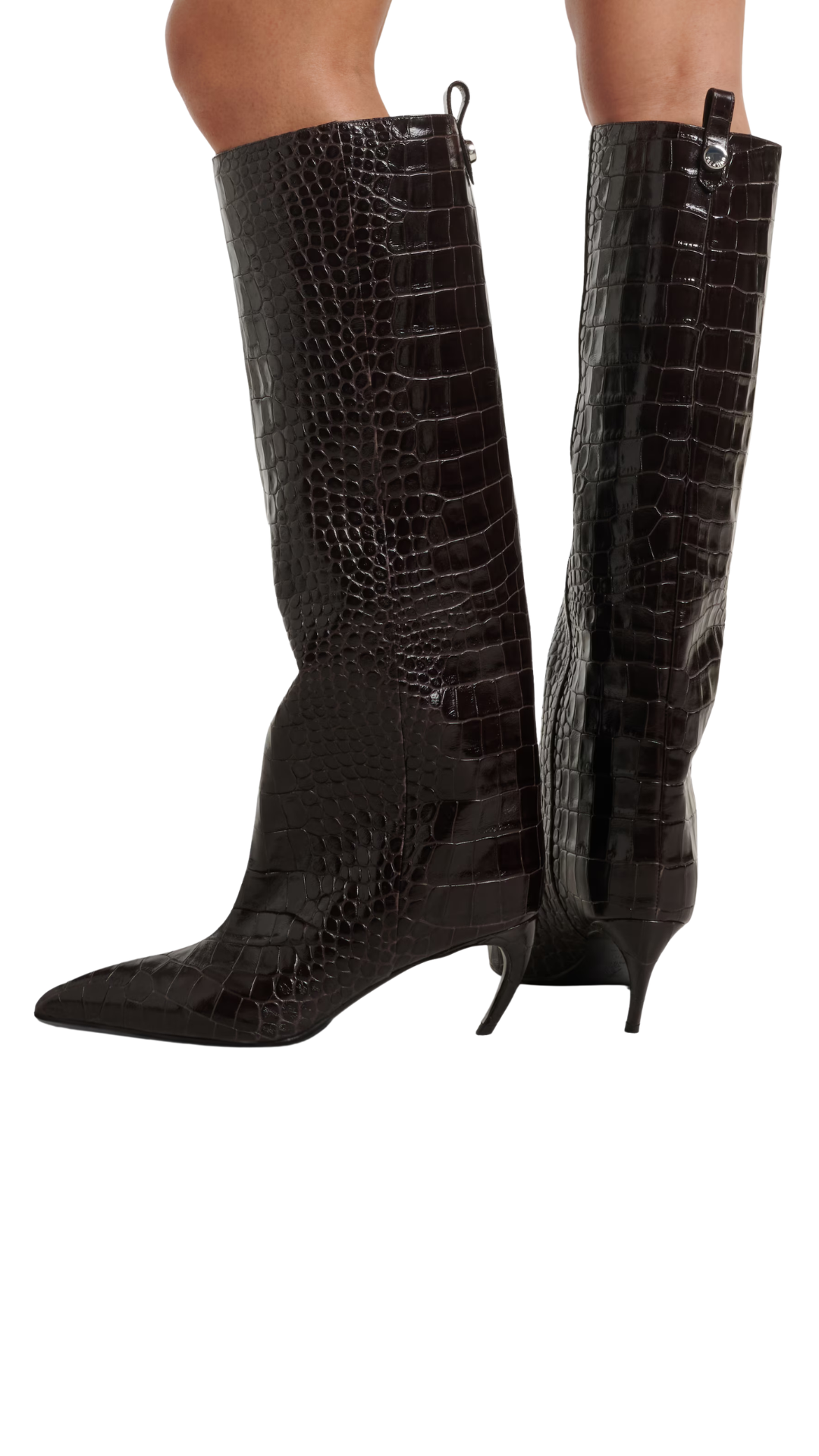 Lea Croc-Effect Leather Knee-High Boots