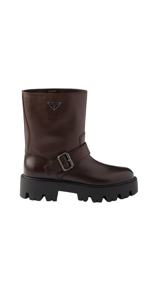 Leather Mid-Calf Boots in Teak