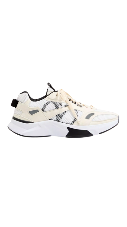Demivee Trainer In Beige Mesh Fabric With Suede Inserts