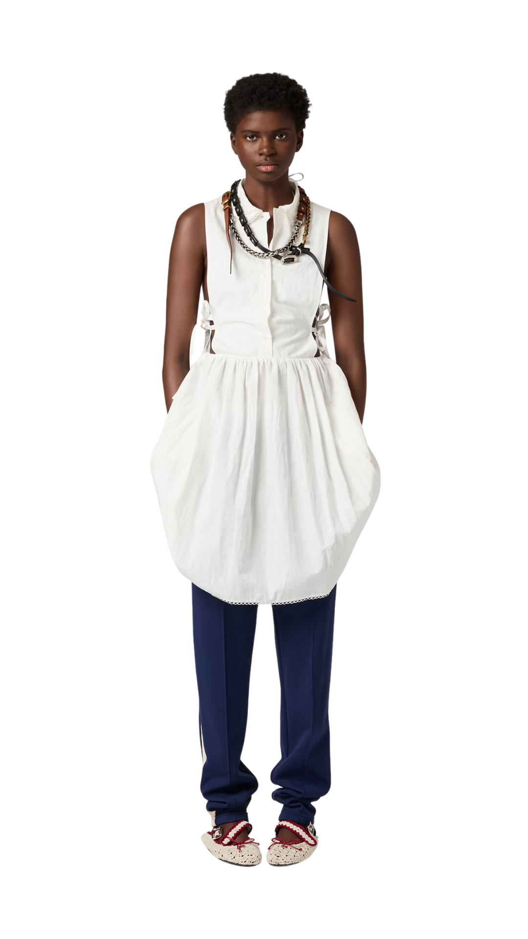 Slubbed Poplin Dress in White