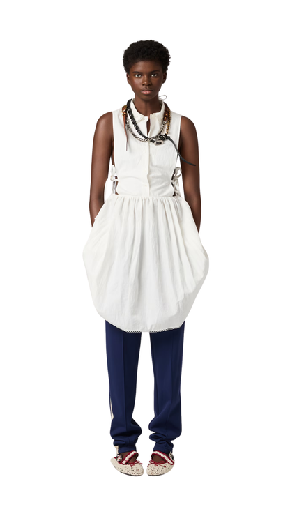 Slubbed Poplin Dress in White