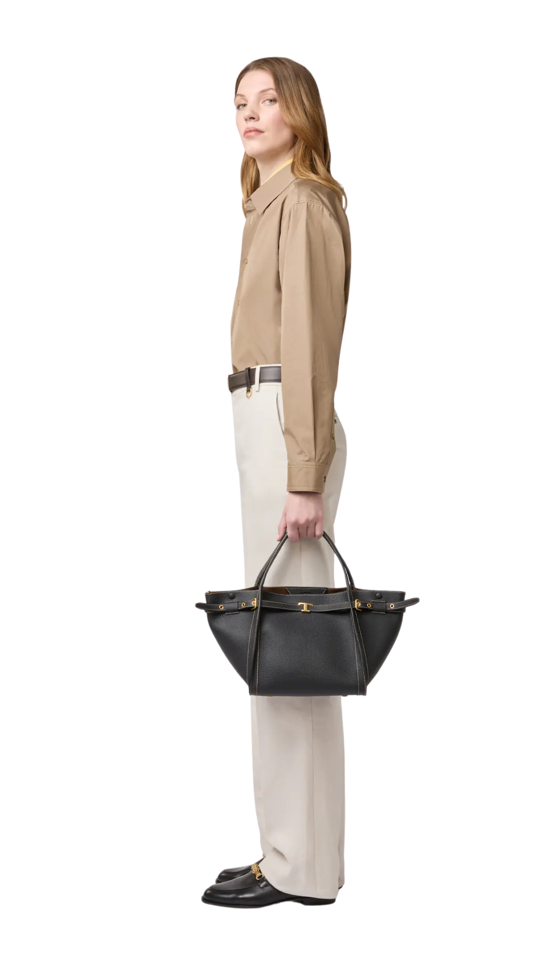 T Signature Shopping Bag in Black Leather Small