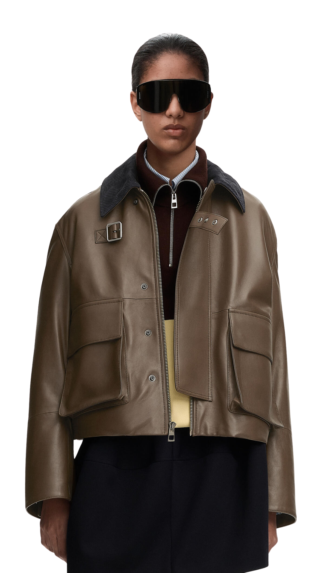 Short Parka in Khaki Green Nappa Lambskin