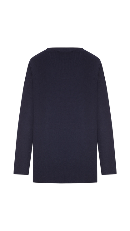 Oversized Ribbed Knit Sweater with Logo in Navy Blue
