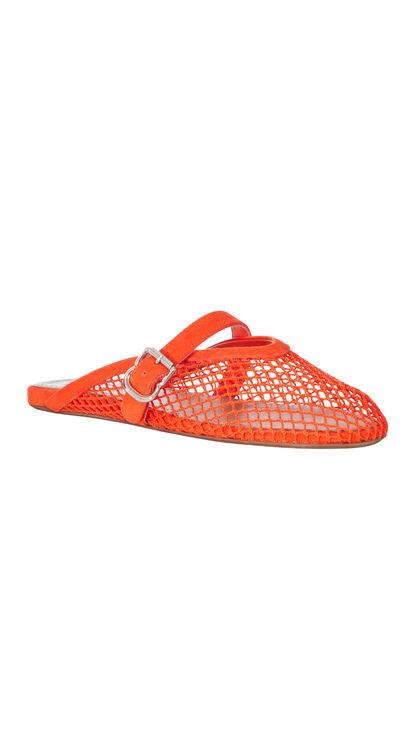 Flat Mule in Orange Mesh And Suede