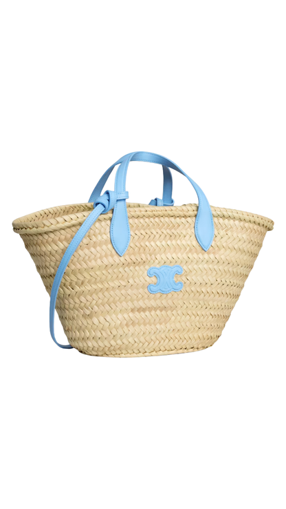 Teen Triomphe Panier In Palm Leaves And Calfskin in Sky Blue