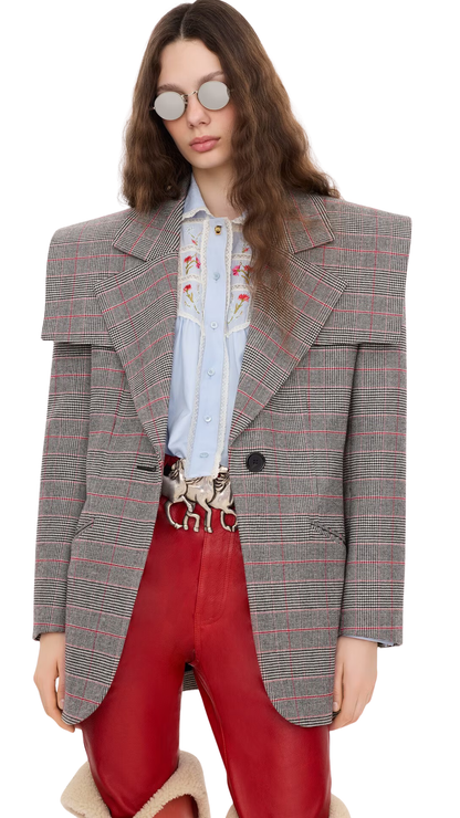 Single-Breasted Tailored Jacket in Prince of Wales Wool