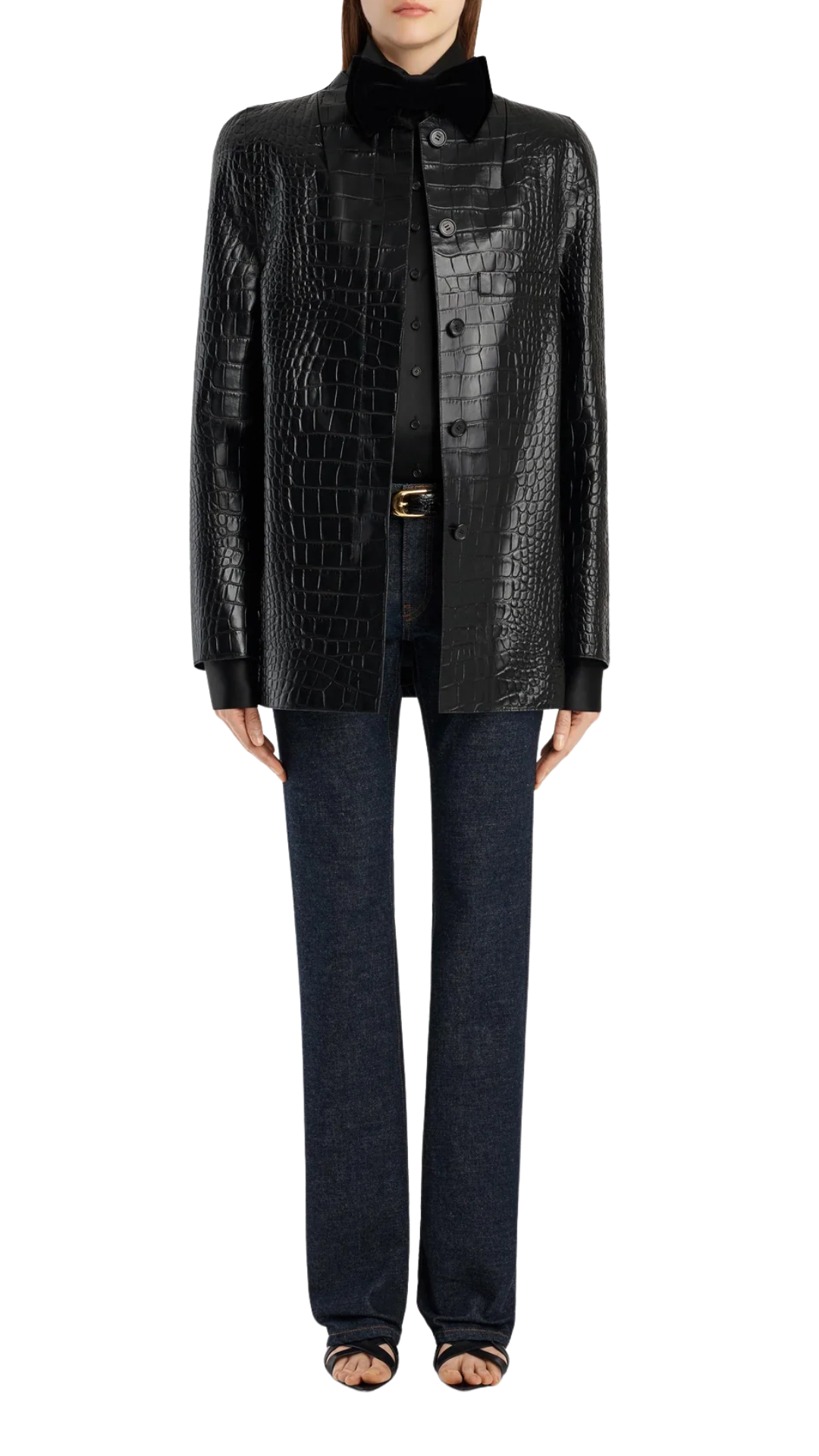 Sadie Coat in Black Croc-Embossed Leather