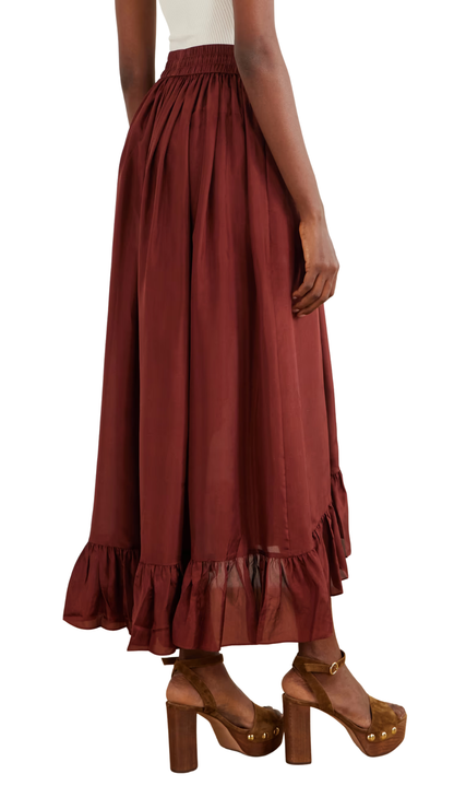 Aster Ruffled Silk Maxi Skirt in Burgundy