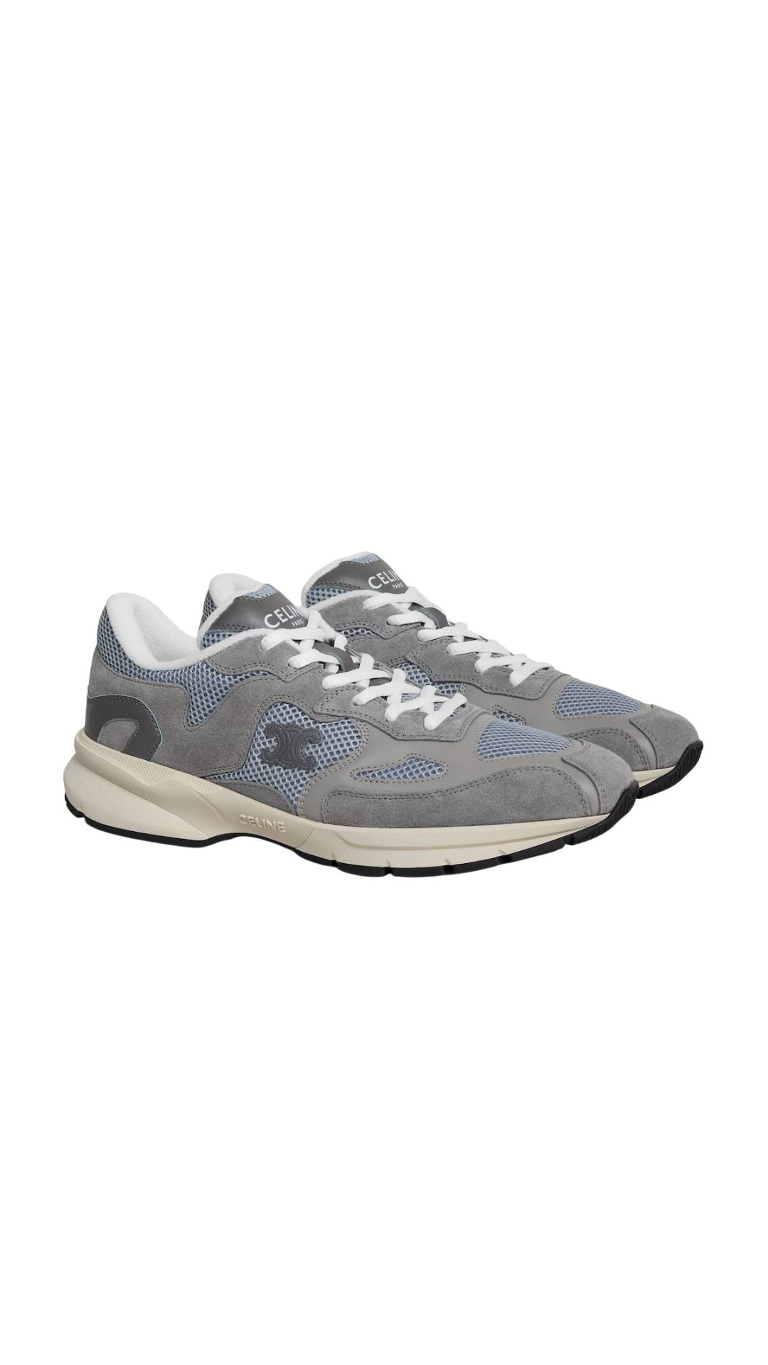 Runner Sneaker in Calfskin and Mesh in Grey / Ecru