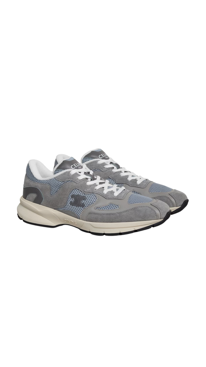 Runner Sneaker in Calfskin and Mesh in Grey / Ecru