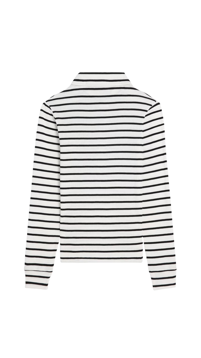Polo Shirt in Off White/Black Striped Silk Jersey