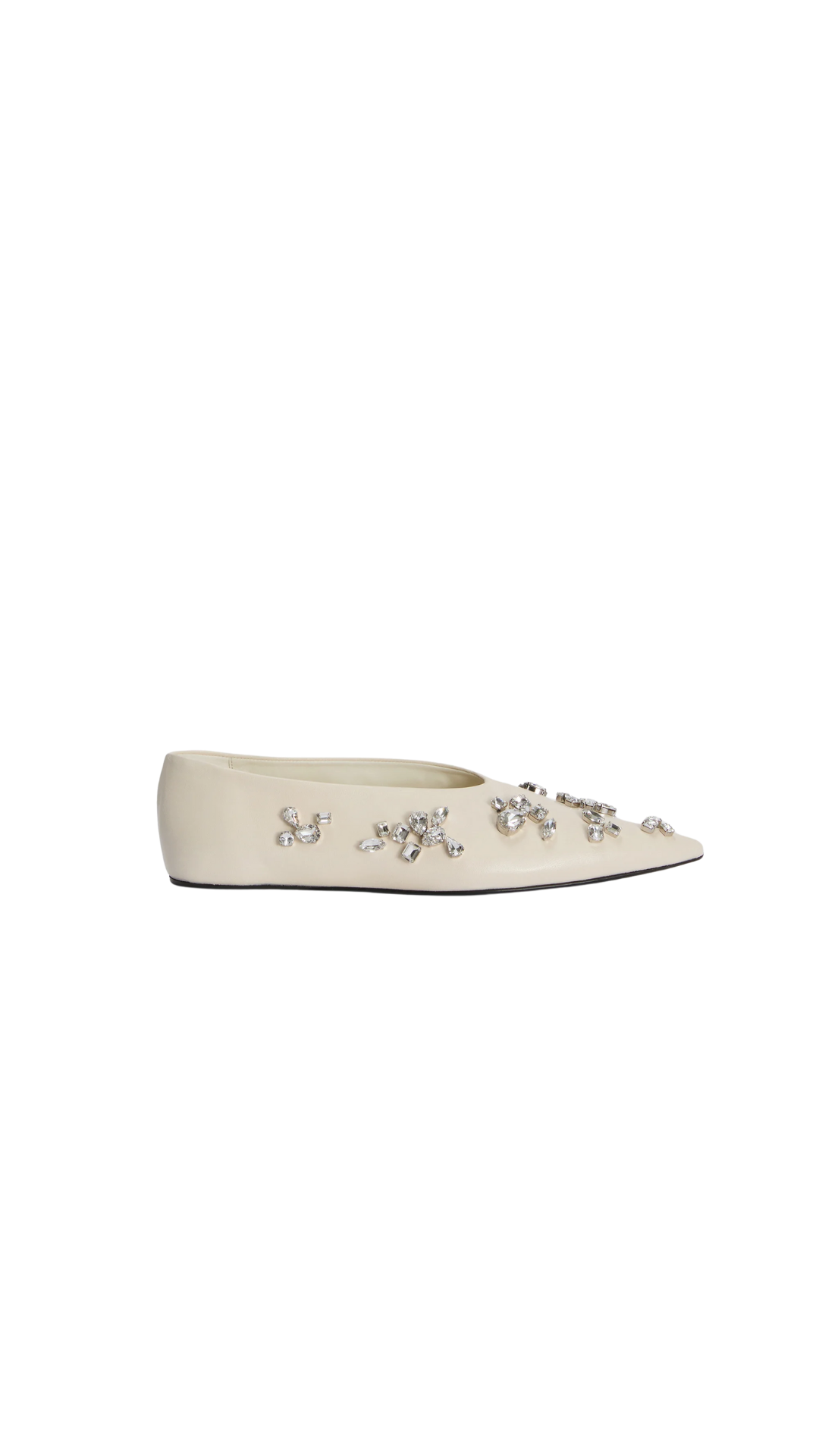 Ballerina in Eggshell Flat Leather Ballerinas with Pointed Toe and Crystals