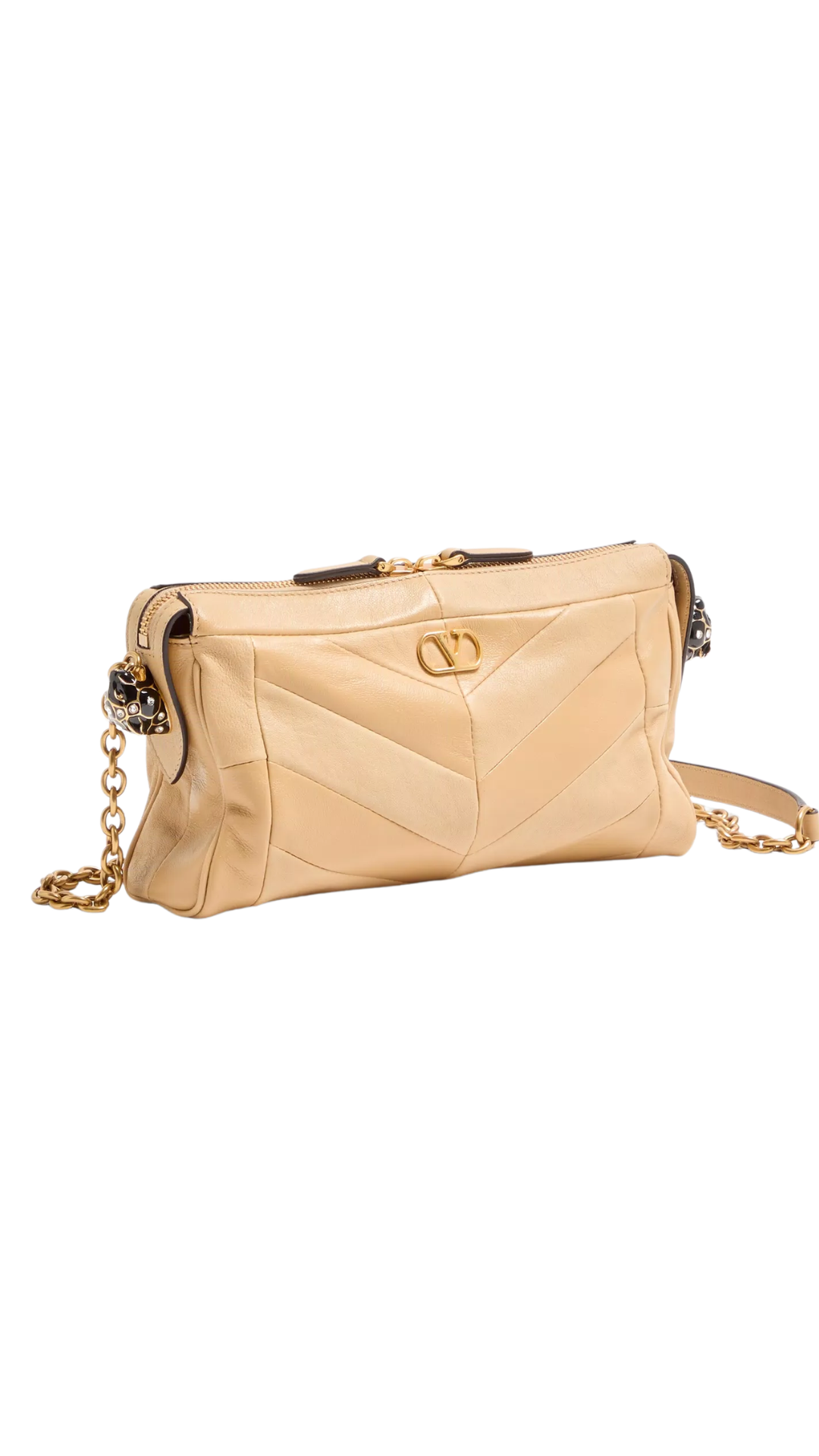 Panthea Small Shoulder Bag In Gold Beige Nappa Leather With A Chevron Pattern