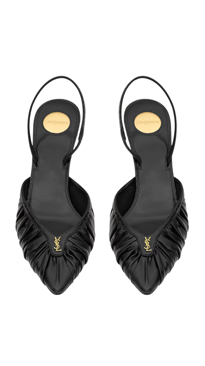 Folie Slingback Pumps in Black Smooth Leather and Faux-Python