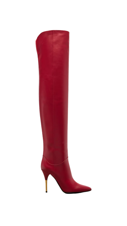Deboot Leather Over-The-Knee Boots in Red