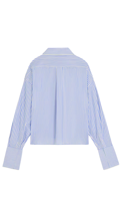 Cropped Shirt in Striped Cotton Poplin in Blue