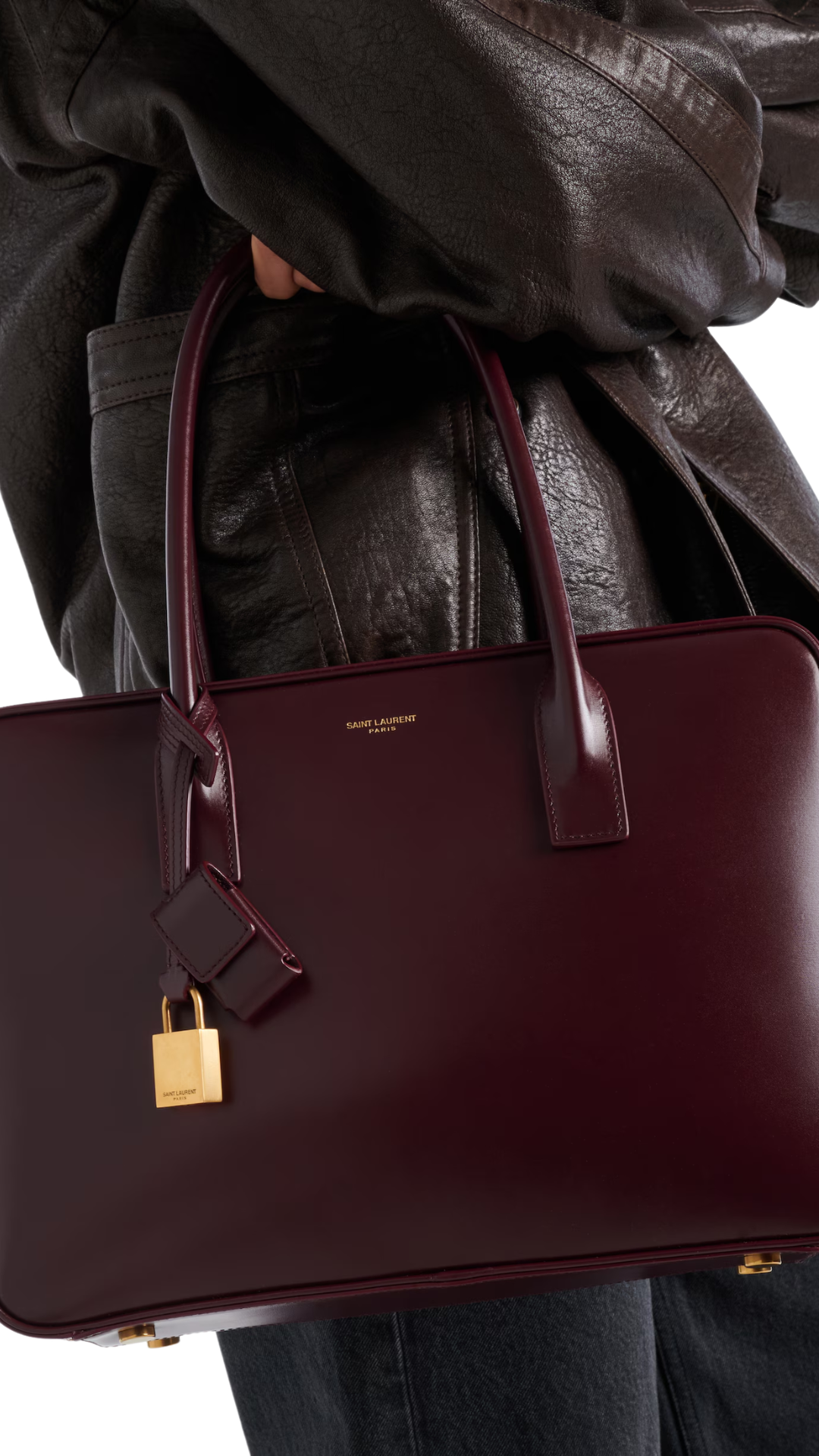 Sac De Jour Leather Tote Bag in Burgundy