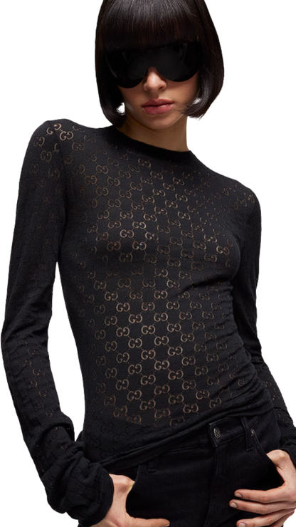 GG Cotton Devoré T-shirt in Black GG Cotton Devoré