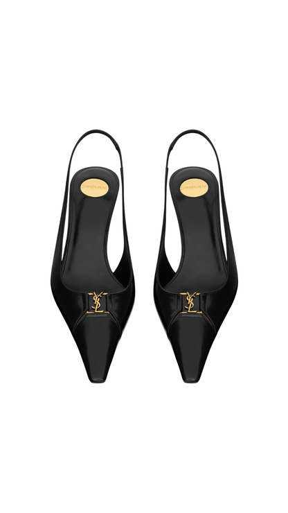 Babylone Breteuil Slingback Pumps in Black Smooth Leather