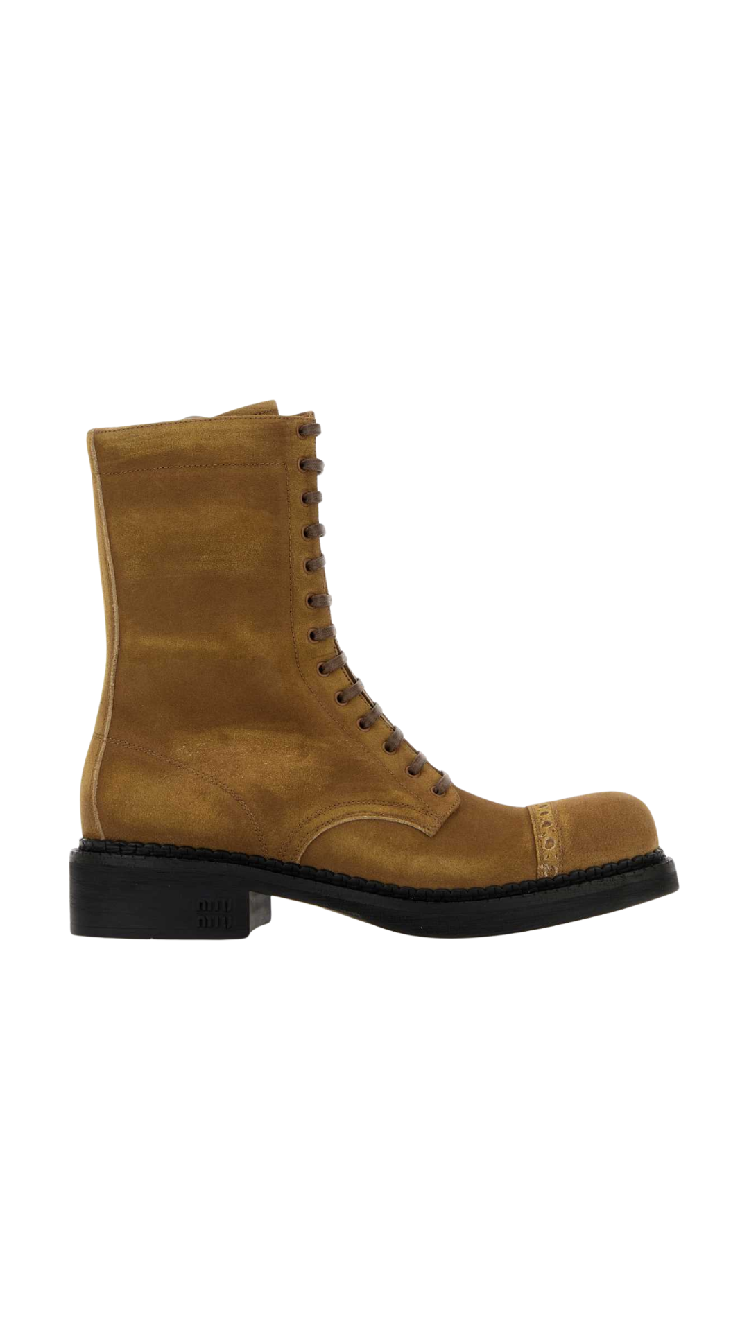 Lace-Up Suede Combat Boots in Brown