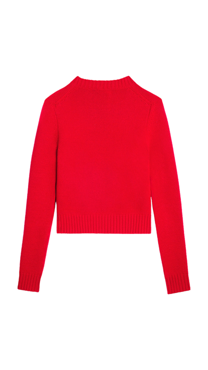 Crewneck Sweater in Bright Red Wool and Cashmere