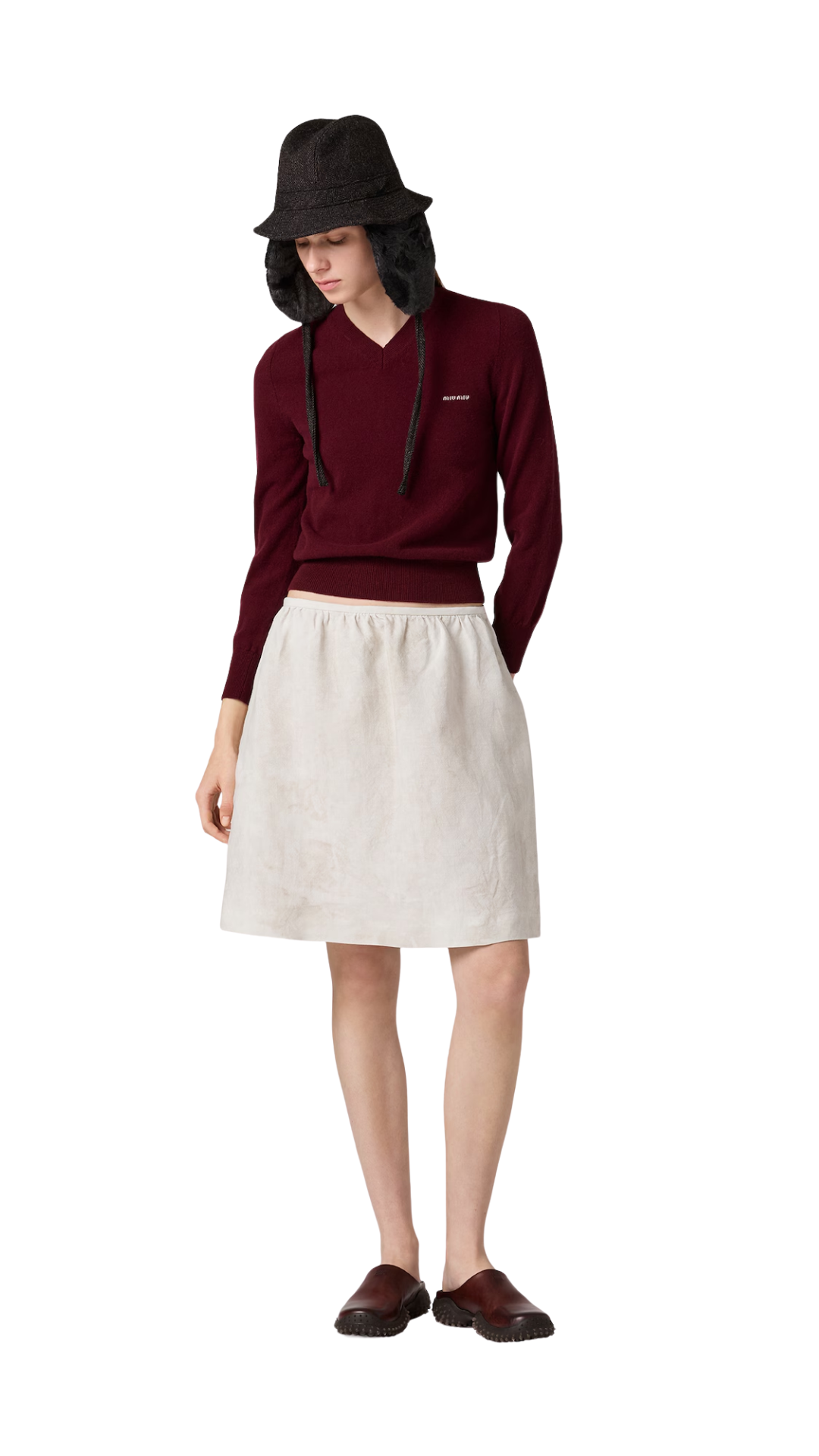 V-Neck Wool Cardigan in Amaranth Red