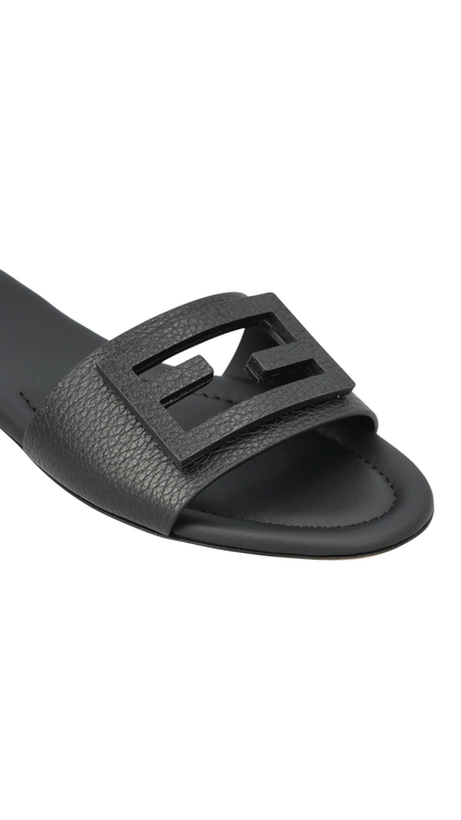 Tube Black Leather Slides