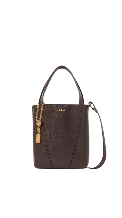 Small Chloé Spin Tote Bag in Kohl Brown Grained Leather