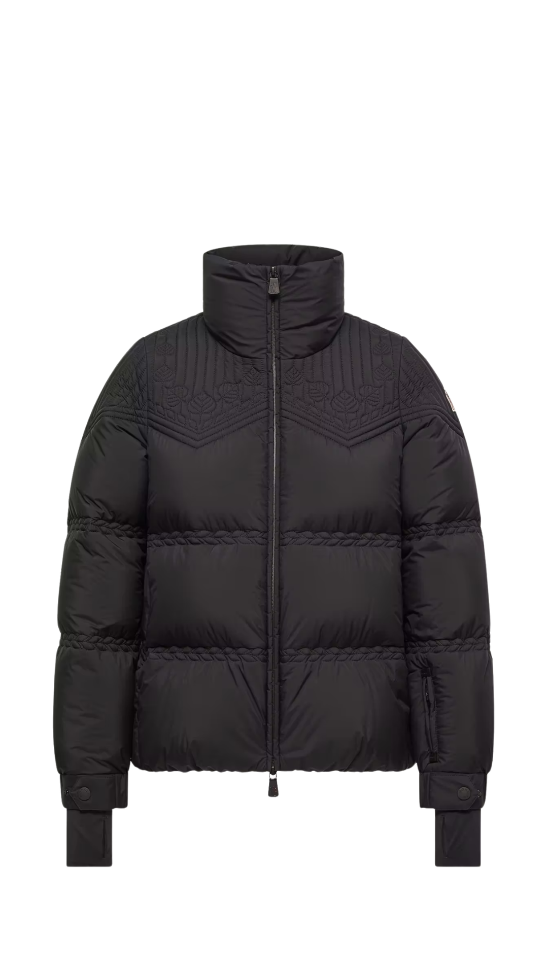Anglins Leaf Embroidered Hooded Insulated Ski Jacket in Black