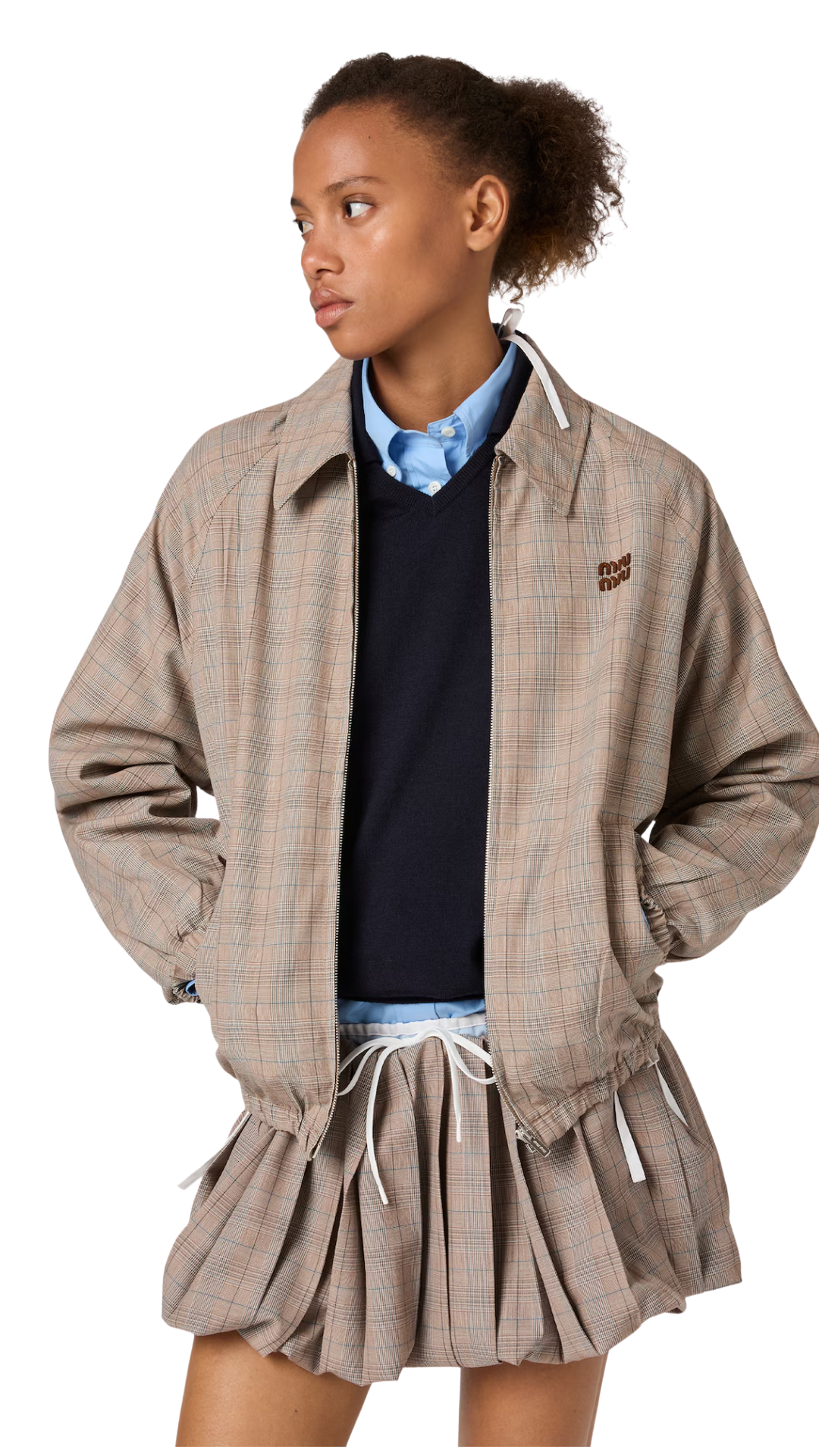 Prince of Wales Checked Blouson Jacket in Tobacco