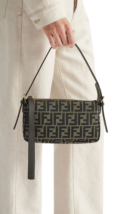 Zipper Top Small FF Zucca Jacquard Fabric Bag