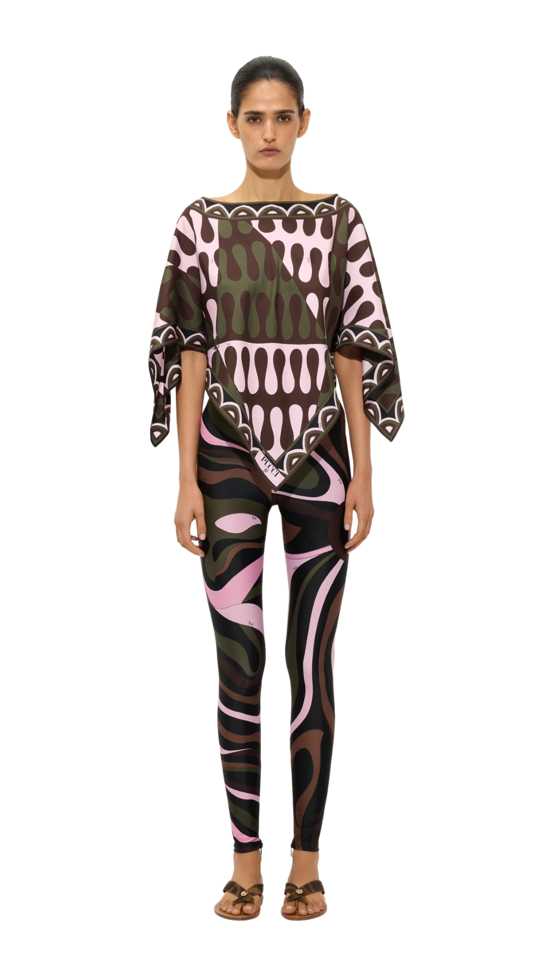 Marmo Print Leggings in Khaki and Pink