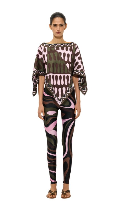 Marmo Print Leggings in Khaki and Pink
