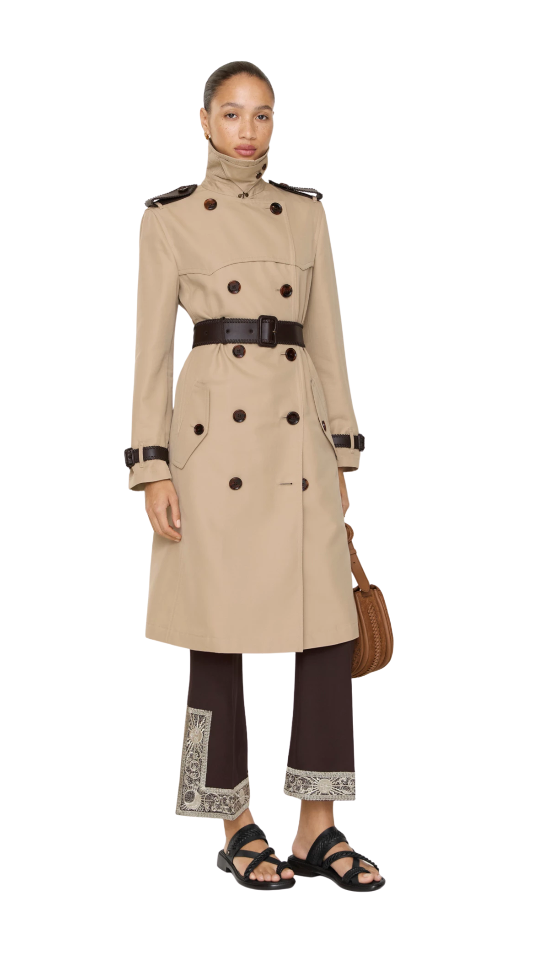 Long Silk Cotton Foxfield Trench Coat in Oatmeal Beige