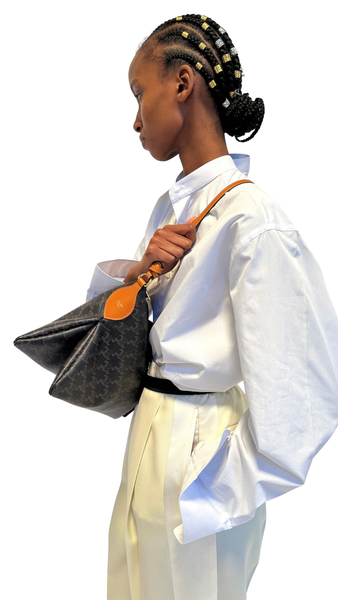 Duo Zipped Bag in Triomphe Canvas and Natural Calfskin in Miel