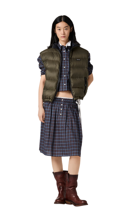Padded Light Pongé Vest in Forest Green