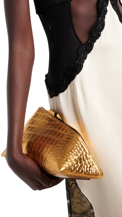 8:30PM Small Croc-Effect Leather Clutch in Gold