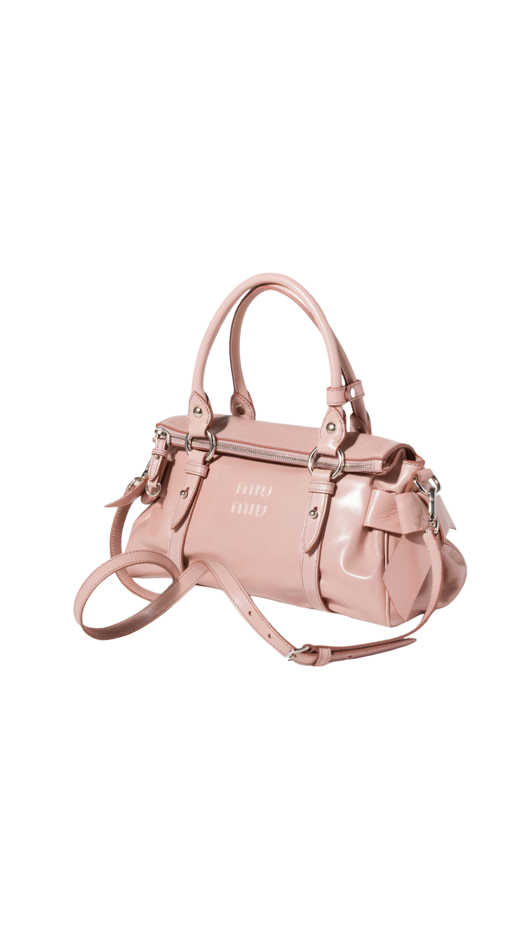 Shiny Leather Handbag in Rosy Blush