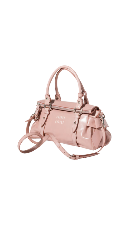 Shiny Leather Handbag in Rosy Blush