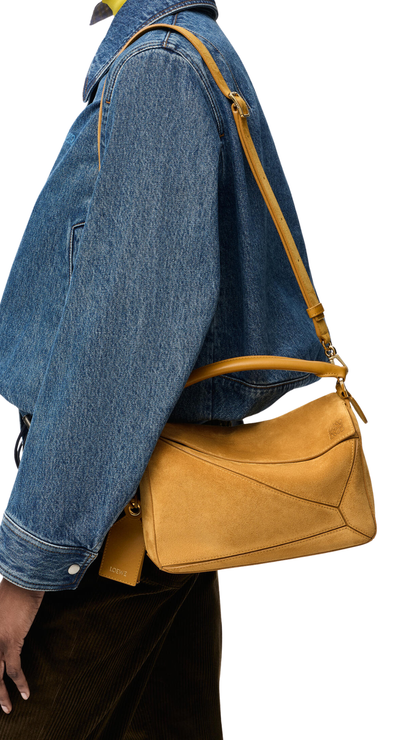 Small Featherlight Puzzle Bag in Ochre Suede