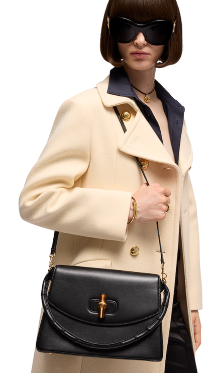 Bamboo Vendetta Medium Top Handle Bag in Black Leather
