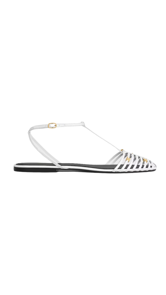 Cage Flat Sandal in White Goat