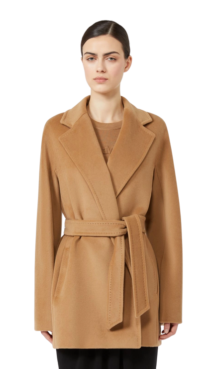 Short Wool Beaver Cloth Robe Coat - Camel