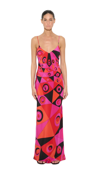 Occhi Print Silk Dress in Fuchsia and Black